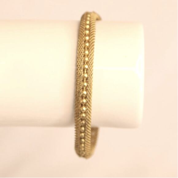 Woven Gold Tone Metal Bracelet With Golden Beads - Picture 3 of 11